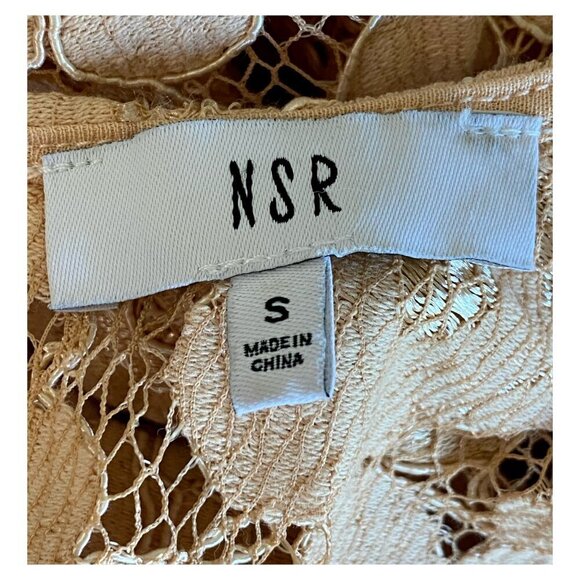 NSR Lace Short Sleeve Sheath Midi Dress in Beige Womens Sz Small $115 - Picture 3 of 7